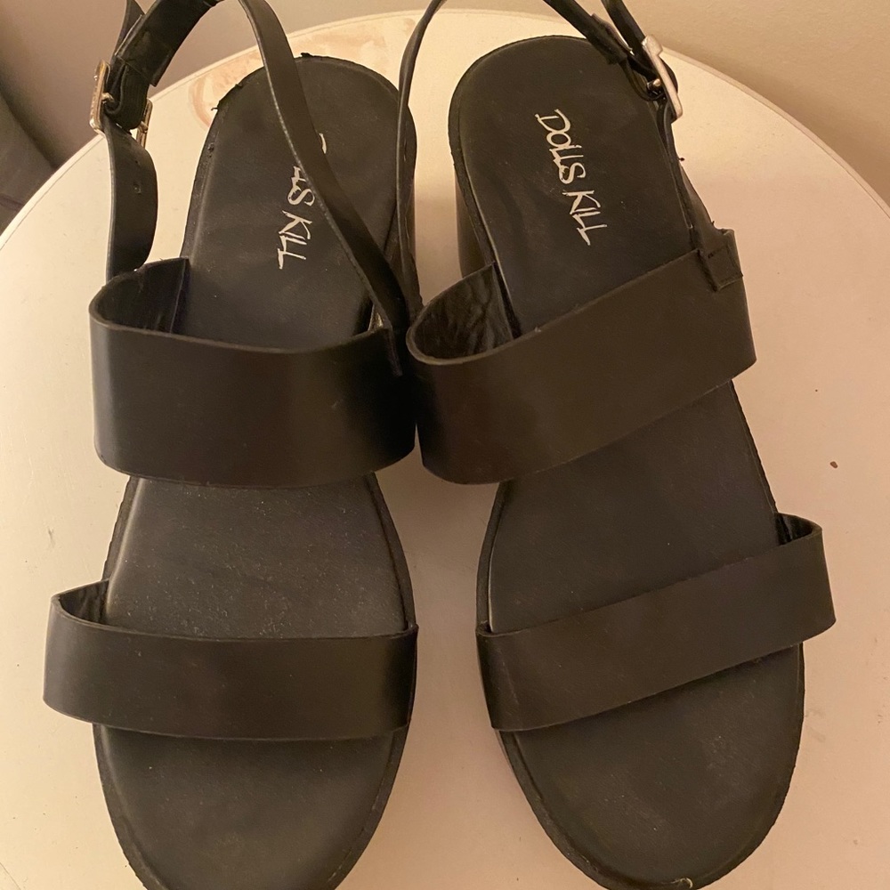 DOLLS KILL BLACK PLATFORM WEDGE SANDAL